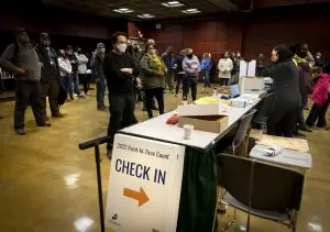 People prepare for the Homeless Point-In-Time (PIT) Count on Feb. 24, 2022 at California State University, Sacramento.